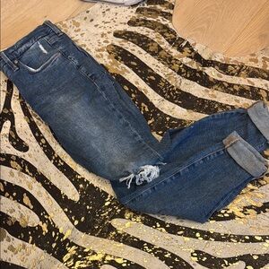 Good American Blue Boyfriend Jeans with Distressing and Full Length